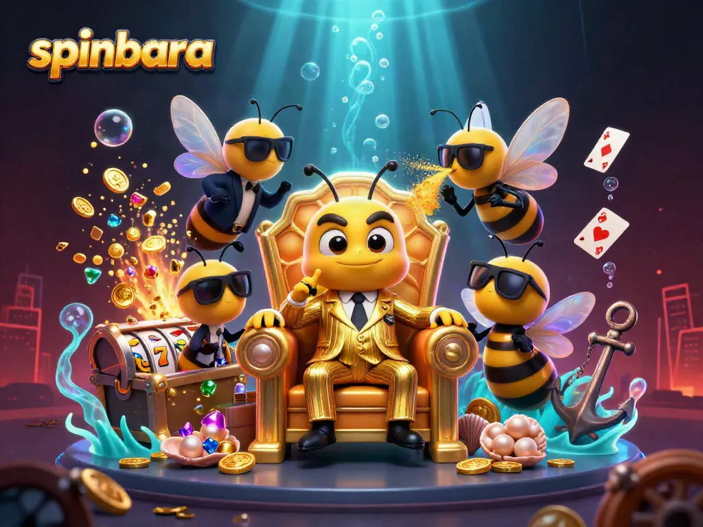 Engage with spinbara's exciting casino atmosphere featuring dynamic characters amidst vibrant gaming elements.
